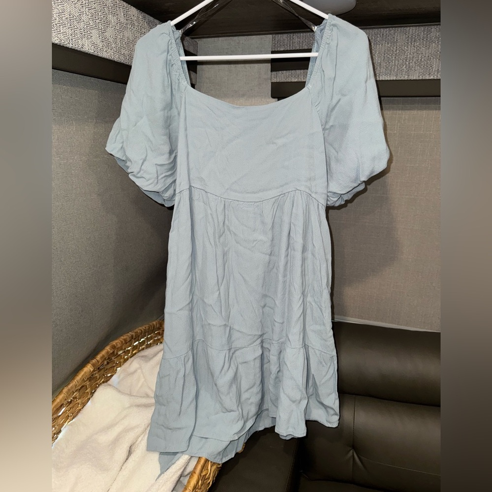 Womens Size XL Light Blue Willow Root Tie Back Short Sleeve Mini Dress NWOT